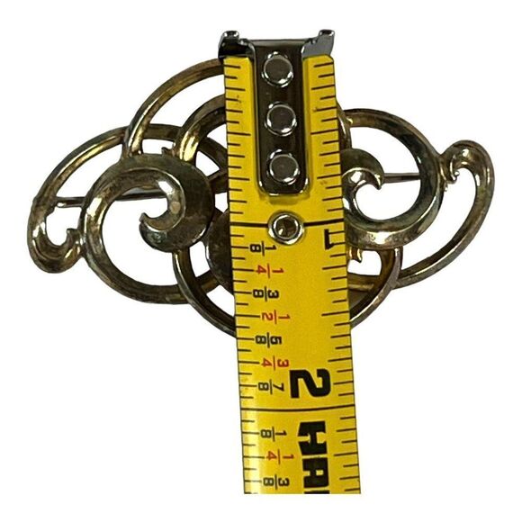 Symmetalic Art Deco Swirl Statement Sterling Silver 1/20 14K Pin Brooch 2.5” - Picture 7 of 7